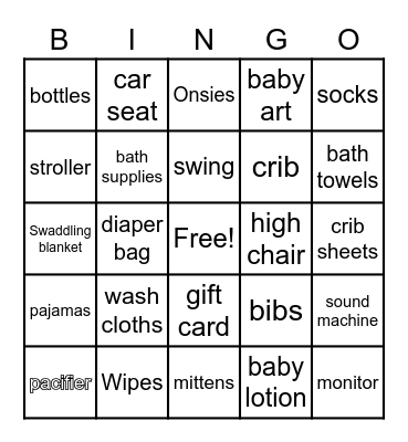 Baby Shower Bingo Card