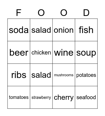 FOOD Bingo Card