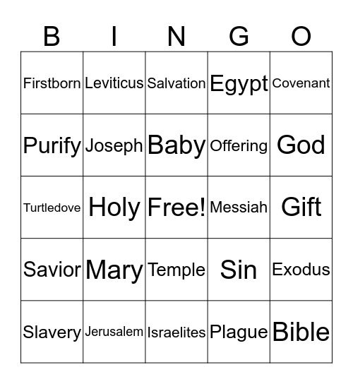 Jesus Presented to God Bingo Card