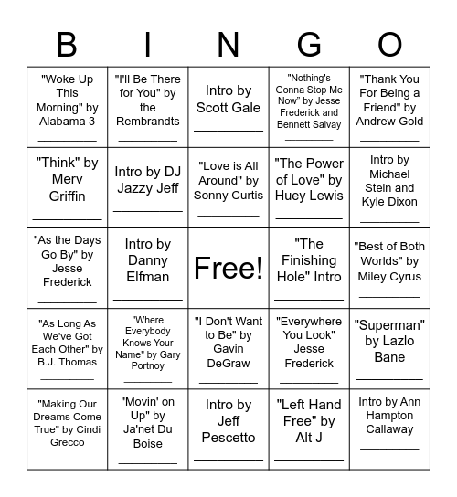 Theme Song Bingo! Bingo Card