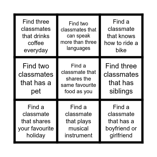 Icebreaker Bingo Card