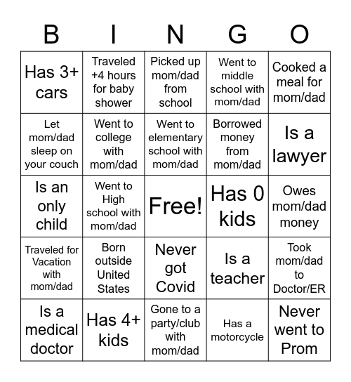 Meet Baby Reginald's Village Bingo Card