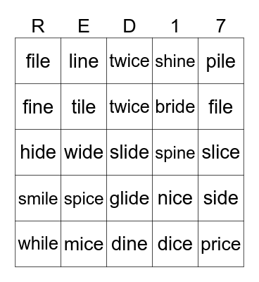 Red 17 Bingo Card