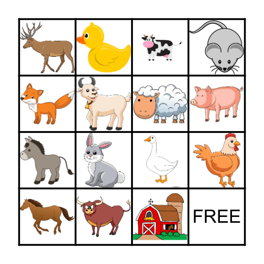 Auslan Farm Animal Bingo Card