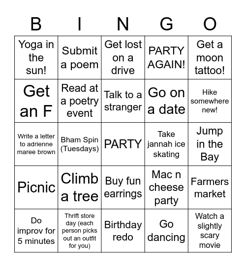 MIKAYLA CHALLENGE Bingo Card