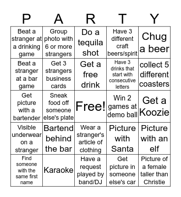 Bar Bingo Card