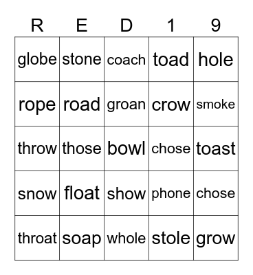 Red 19 Bingo Card