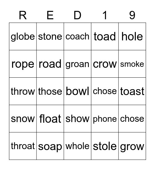 Red 19 Bingo Card