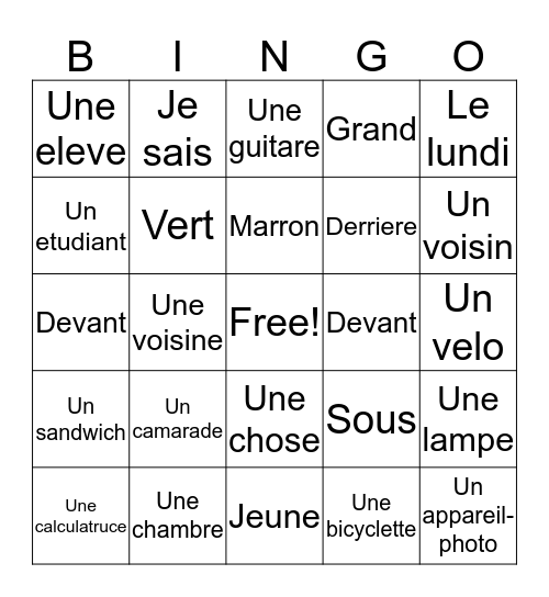 Unit 4 bleu Bingo Card