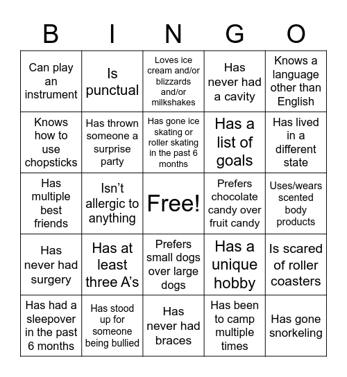 What do my friends and I have in common Bingo Card