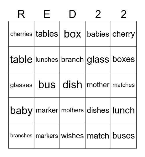 RED 22 Bingo Card