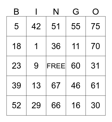 BINGO NIGHT AT RITAS Bingo Card