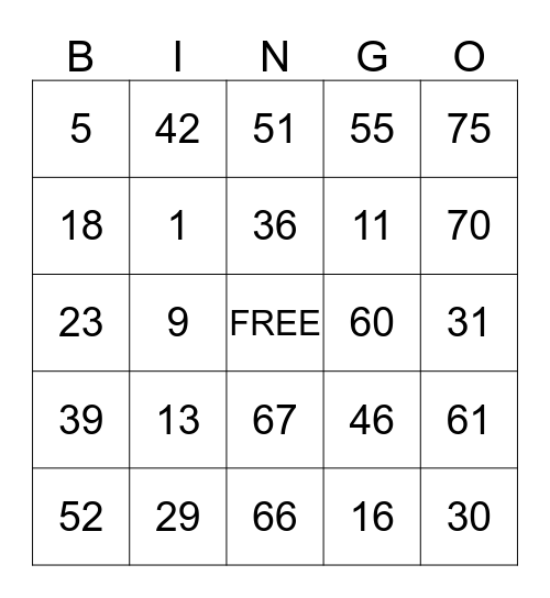 BINGO NIGHT AT RITAS Bingo Card