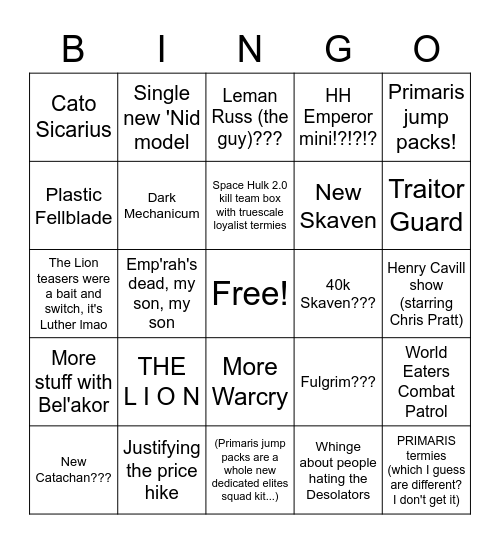 Adepticon 2023 Reveals Bingo Card