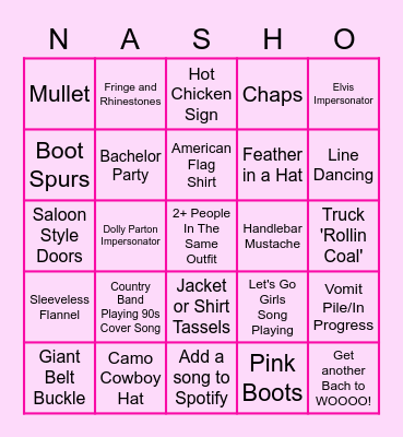 Morgan's NASH BASH Bingo Card