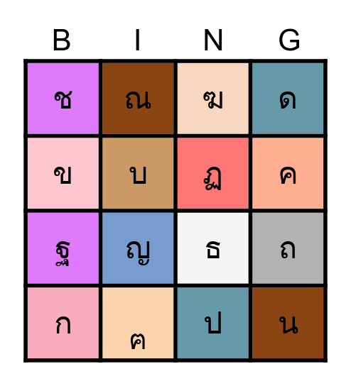 บิงโกพยัญชนะภาษาไทย Bingo Card