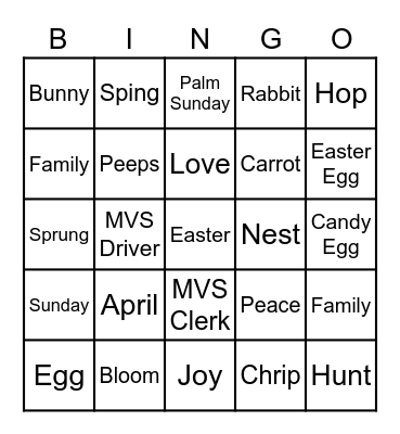 April Golden Egg Bingo Card