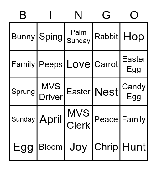 April Golden Egg Bingo Card