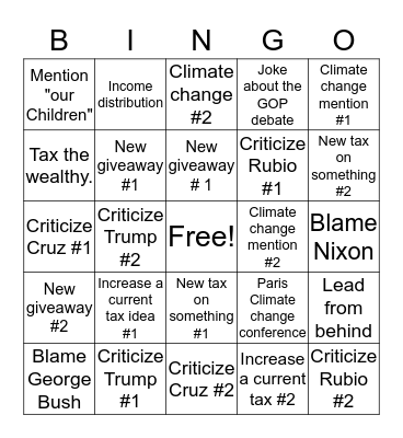 Democratic Party Debate Bingo Card