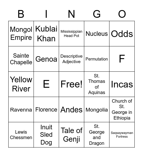 Week 26 Bingo Card