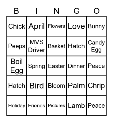 April Golden Egg Bingo Card