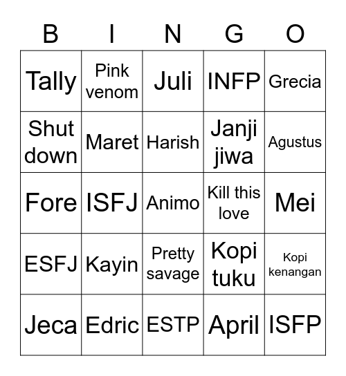 Bingo w/kayin🌶️ Bingo Card