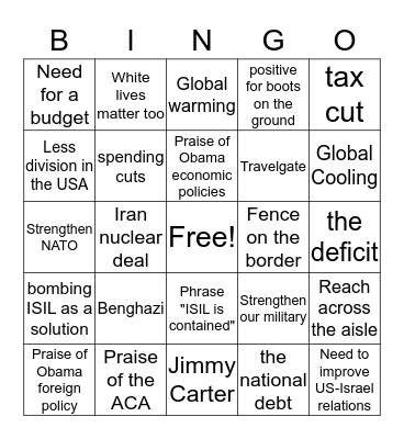Negative Bingo-Dem Party debate Bingo Card