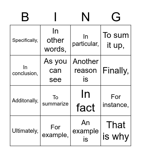 GR5 Providing Evidence & Concluding Words Bingo Card