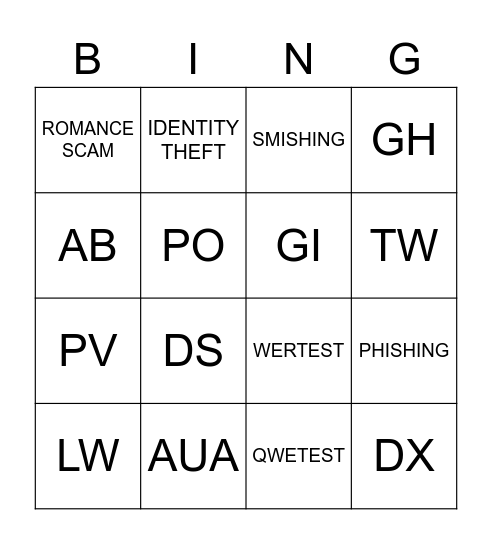 OPTEST Bingo Card