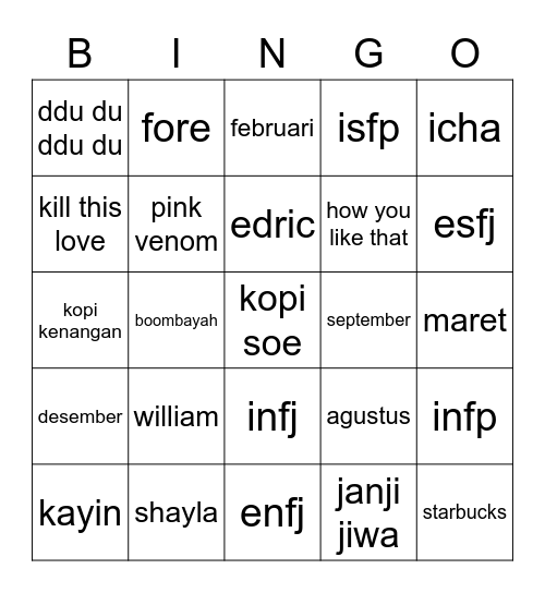 Untitled Bingo Card