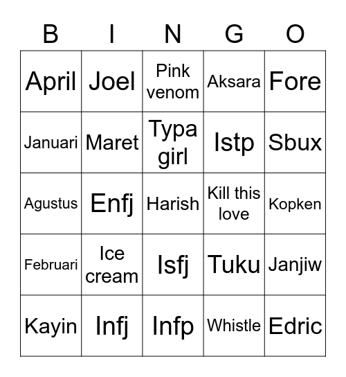 Bingo sama kayin Bingo Card