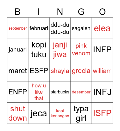 Untitled Bingo Card
