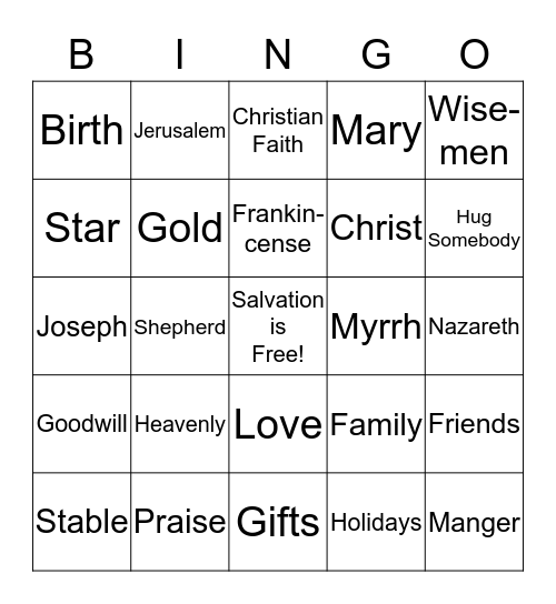 Christian Faith Christmas Dinner 2015 Bingo Card