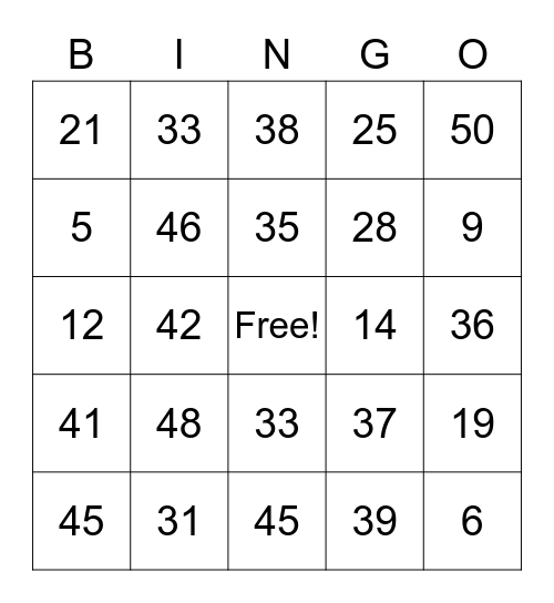 Frans bingo Card