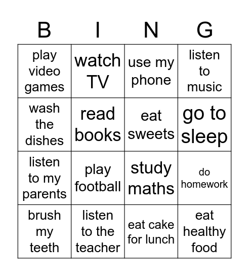 Have to / Can Bingo Card