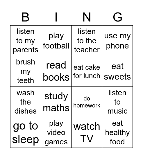 Have to / Can Bingo Card