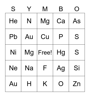 Symbo Science Bingo Card