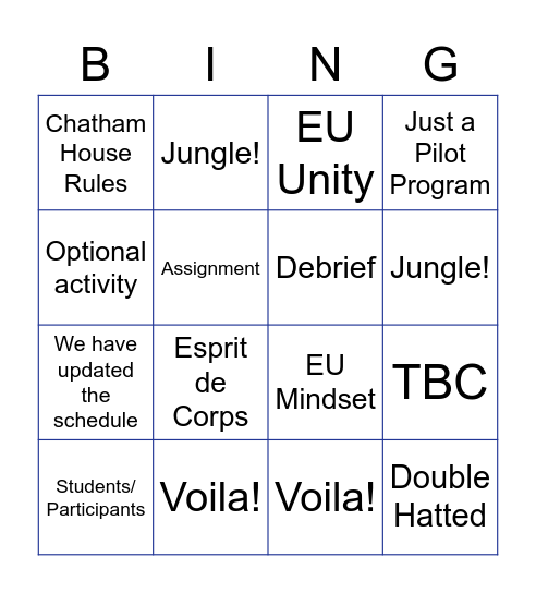 European Diplomatic Academy 22/23 Bingo Card