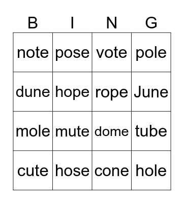 Vocabulary 2 Bingo Card