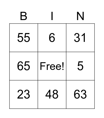 Number Bingo 1-30 Bingo Card