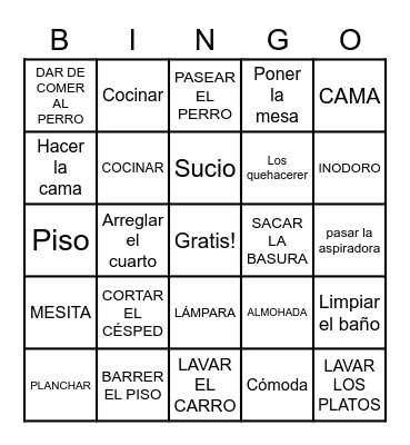 LOS QUEHACERES Bingo Card