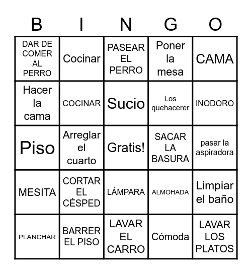 LOS QUEHACERES Bingo Card