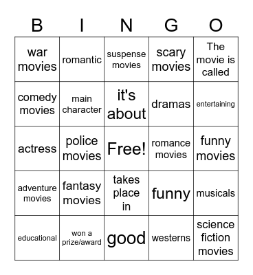 Vamos al cine Bingo Card