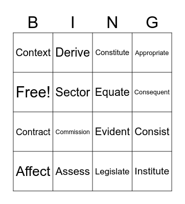 AVID10 Vocabulary Bingo Card