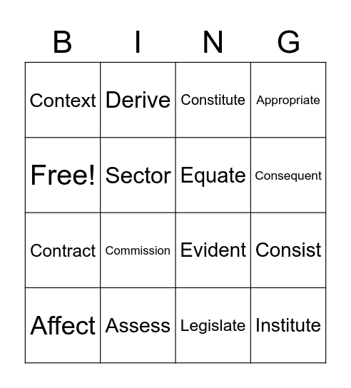 AVID10 Vocabulary Bingo Card