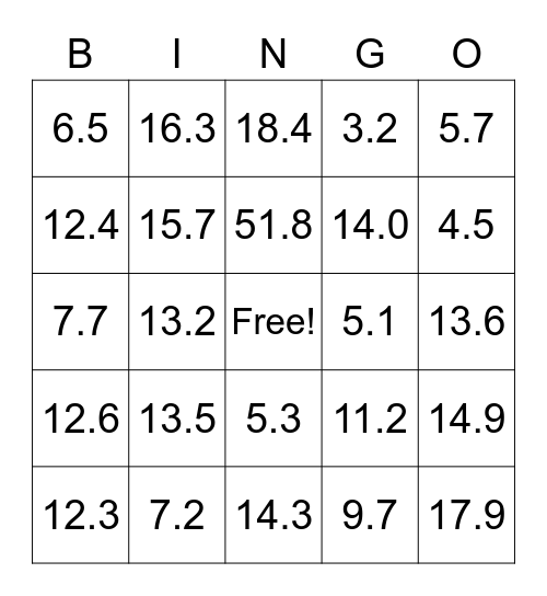 Bingo 10.6C Bingo Card