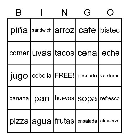 Spanish Food Bingo Card