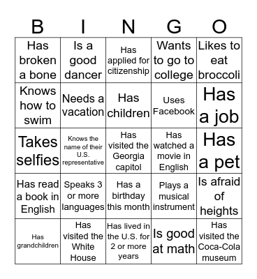 Icebreaker Bingo Card