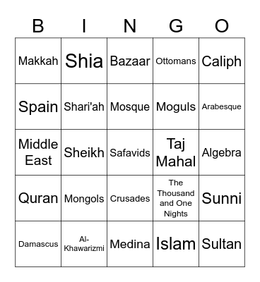 Golden Age of Islam Bingo Card