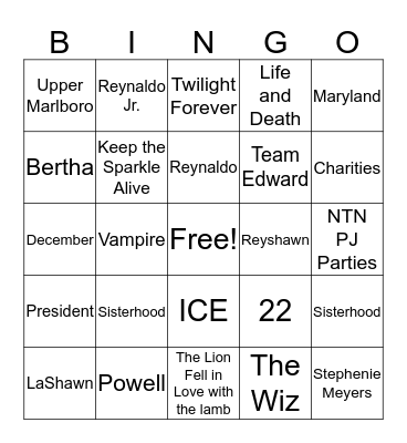 LaShawn's Birthday Bingo Card